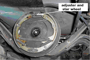 Auto Park parking brake adjuster and star wheel CANNOT be accessed thru a port in the backing plate like the old family car used to be configured